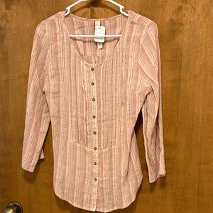 418. Aratta Pink and Cream Striped Button-Front Shirt